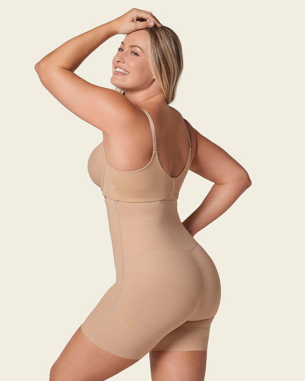 Strapless sculpting step-in body shaper with short bottom