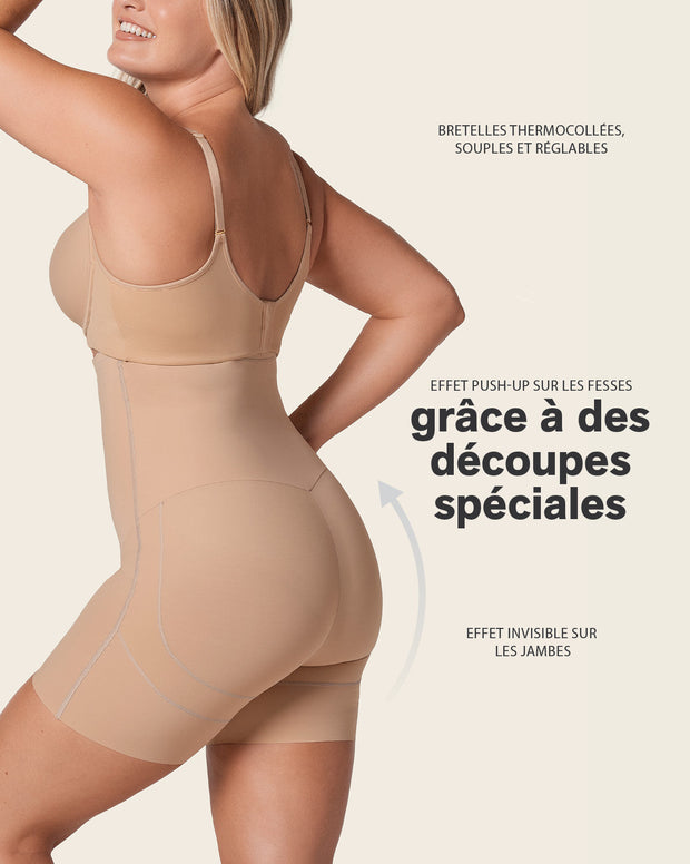 Strapless sculpting step-in body shaper with short bottom