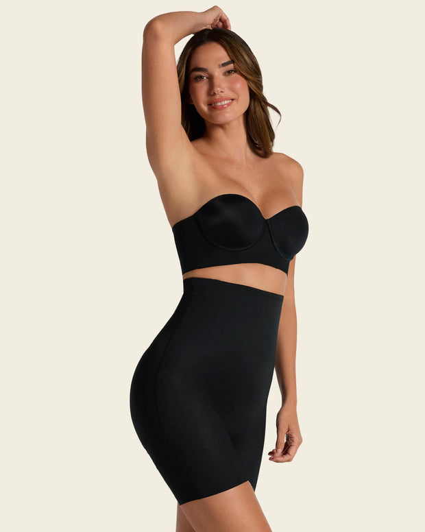 Strapless sculpting step-in body shaper with short bottom