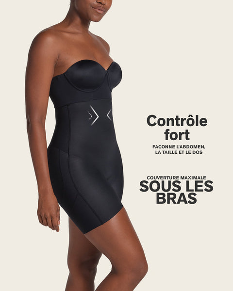 Strapless sculpting step-in body shaper with short bottom#color_700-black