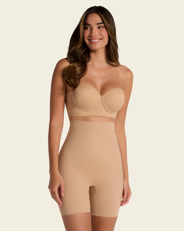 Strapless sculpting step-in body shaper with short bottom