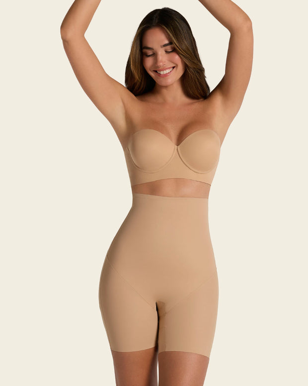 Strapless sculpting step-in body shaper with short bottom
