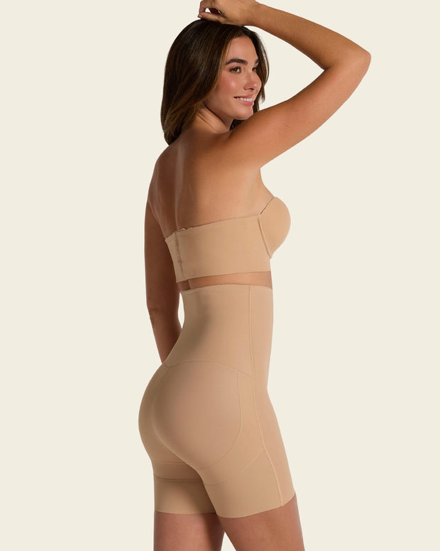 Strapless sculpting step-in body shaper with short bottom
