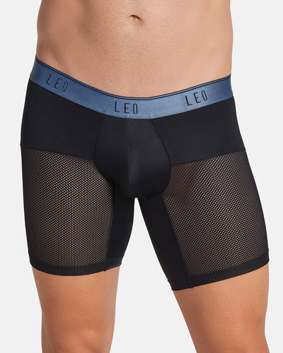 High-Tech Mesh Boxer Brief with Ergonomic Pouch#color_496-black-with-blue-elastic