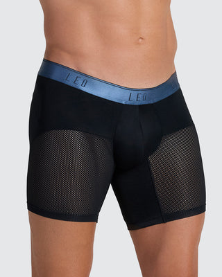 High-Tech Mesh Boxer Brief with Ergonomic Pouch#color_496-black-with-blue-elastic