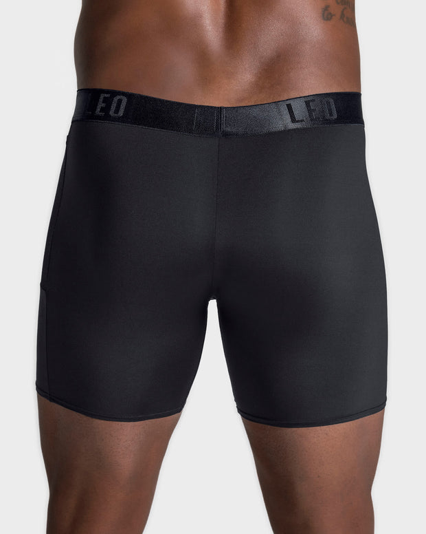 Long athletic boxer brief with side pocket