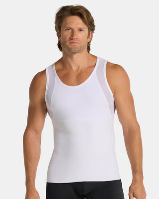 Stretch Cotton Moderate Compression Shaper Tank with Mesh Cutouts#color_000-white
