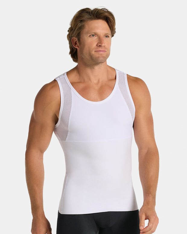 Stretch Cotton Moderate Compression Shaper Tank with Mesh Cutouts