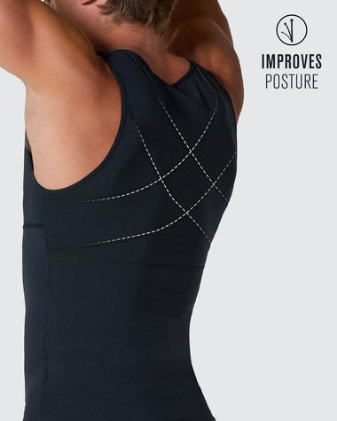 Compression vest with double layer of fabric on abdomen and back#color_700-black