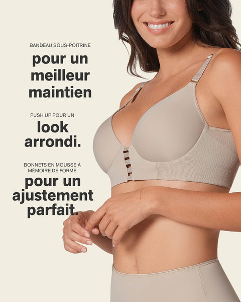 Memory foam push-up underwire bustier bra with strappy front#color_802-nude