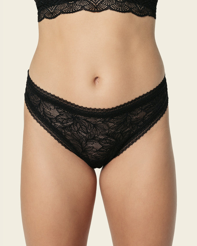 Floral lace thong panty#color_700-black