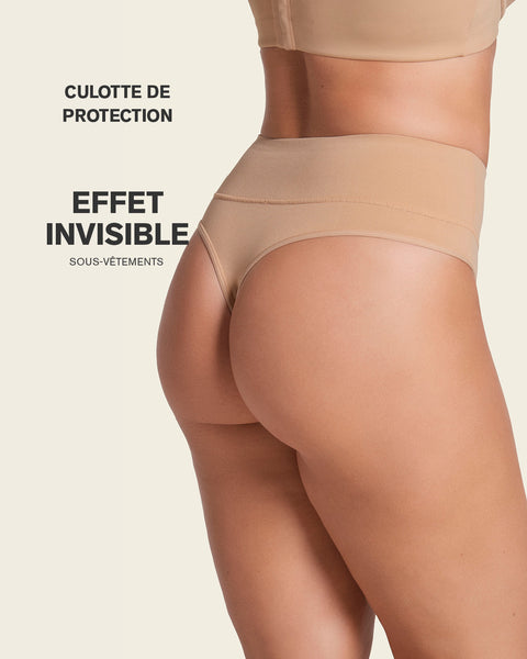 High-waisted seamless moderate shaper thong panty#color_802-golden-beige