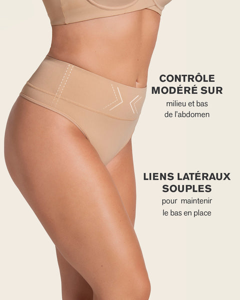 High-waisted seamless moderate shaper thong panty#color_802-golden-beige
