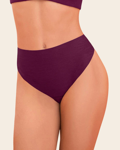High-Waisted Invisible Microfiber Thong Panty#color_466-midnight-plum