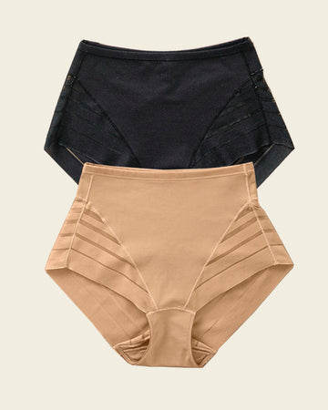 2-Pack Stripe Undetectable Lace Classic Shaper Panties#color_s03-black-golden-beige