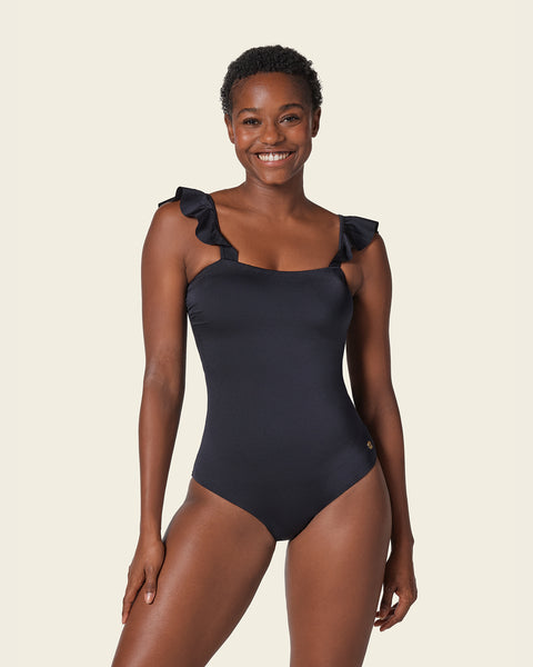 One-piece swimsuit with interchangeable removable straps#color_700-black