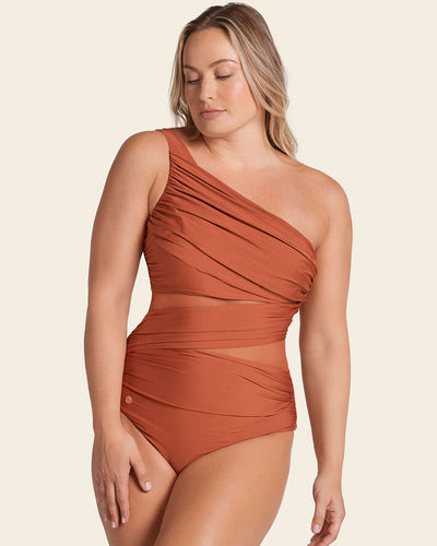 Asymmetrical Slimming Compression One Piece Swimsuit#color_239-copper