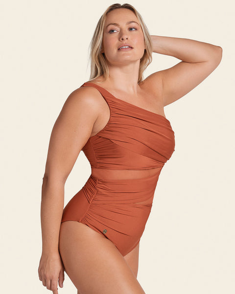 Asymmetrical Slimming Compression One Piece Swimsuit#color_239-copper