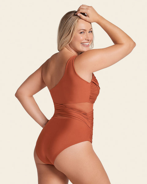 Asymmetrical Slimming Compression One Piece Swimsuit#color_239-copper