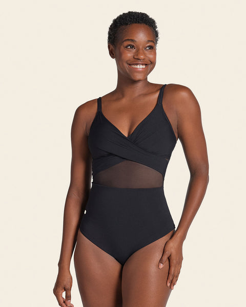 Eco Friendly Recycled Nylon One Piece with Slimming Compression#color_700-black