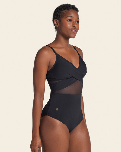 Eco Friendly Recycled Nylon One Piece with Slimming Compression#color_700-black