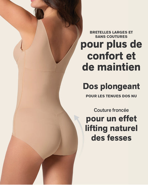 Plunge back classic sculpting body shaper#color_801-golden-beige