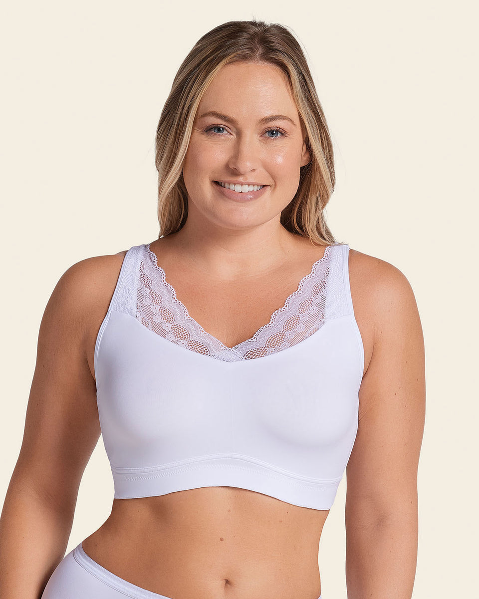 Mastectomy pocketed lace trim wireless bra