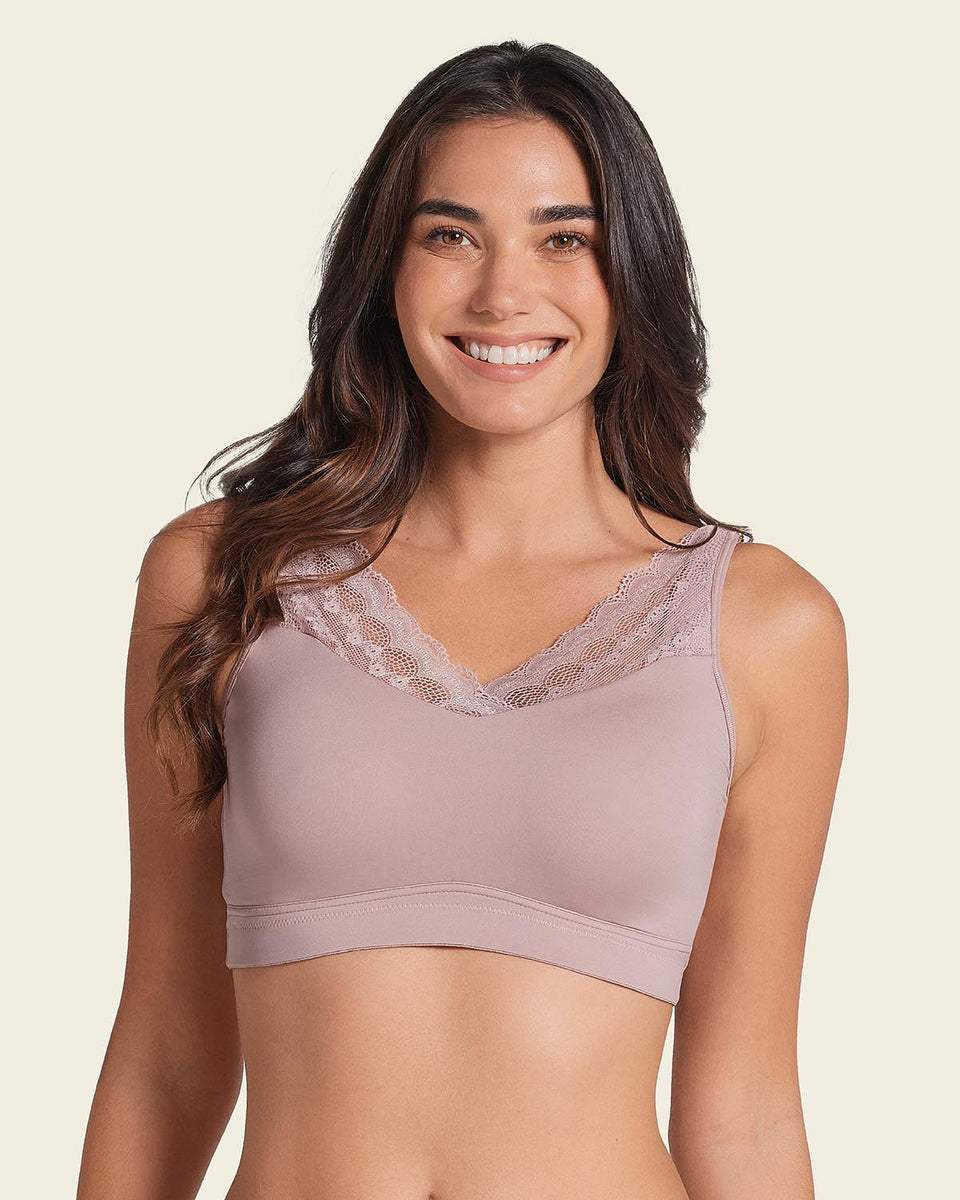 Mastectomy pocketed lace trim wireless bra