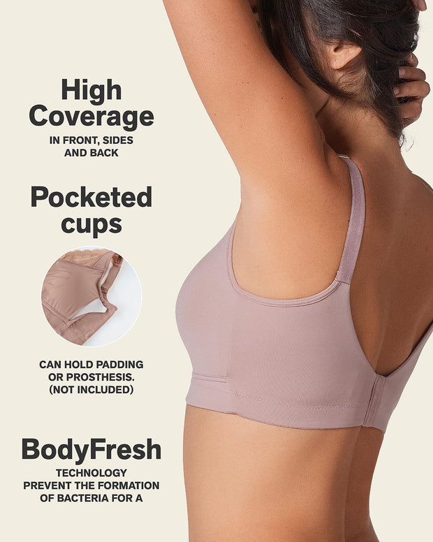 Mastectomy pocketed lace trim wireless bra