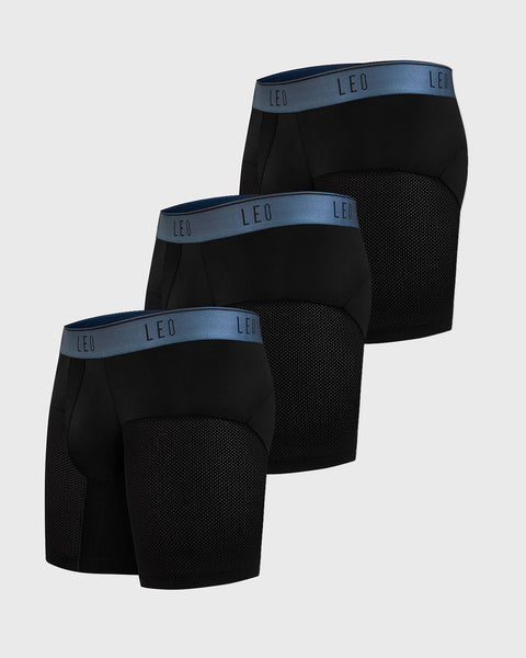High-Tech Mesh Boxer Brief with Ergonomic Pouch#color_496-black-with-blue-elastic