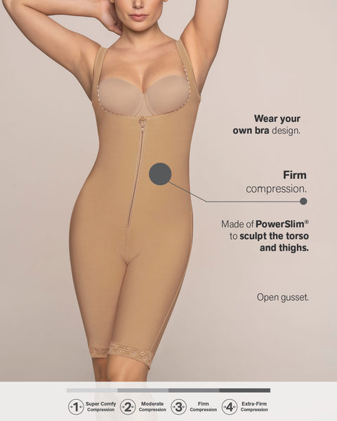 post-surgical short bottom girdle with front hook-and-zip closure, wide straps#color_880-natural-tan