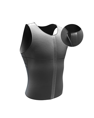 Men's firm shaper vest with back support  front hook closure#color_700-black