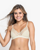 Triangle lace bralette with sheer buttonhole detail