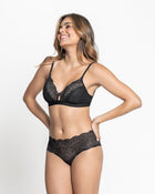 Triangle lace bralette with sheer buttonhole detail