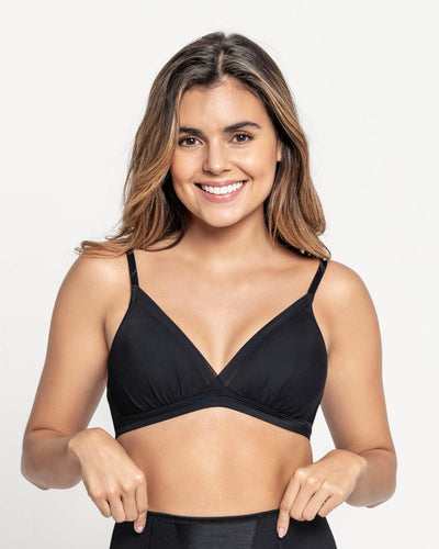 Feather fresh bra high-tech wireless tulle overlay v-neck bralette#color_700-black