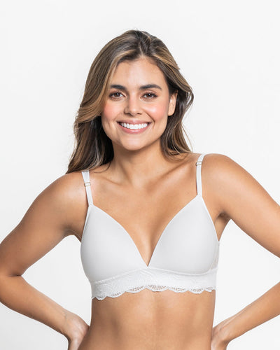 Deep v-neck lace accent bralette comfy bra#color_000-white