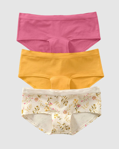 3-Pack low-rise cotton boyshort panty#color_s34-botanical-print-pink-yellow