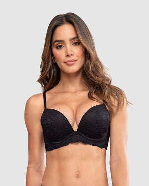 Lace plunge double push-up bra#color_700-black