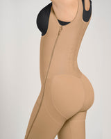 Stage 1 post-surgical short girdle with side zippers and wide straps#color_880-natural-tan