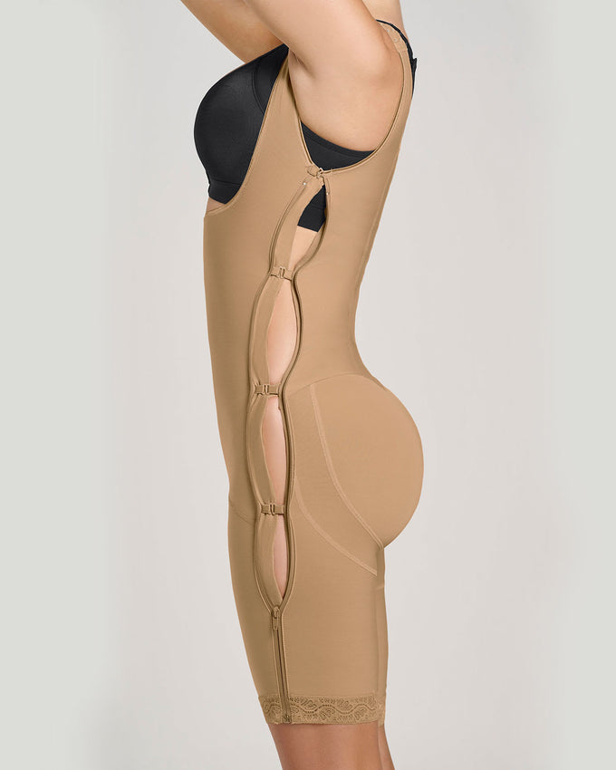 Stage 1 post-surgical short girdle with side zippers and wide straps#color_880-natural-tan